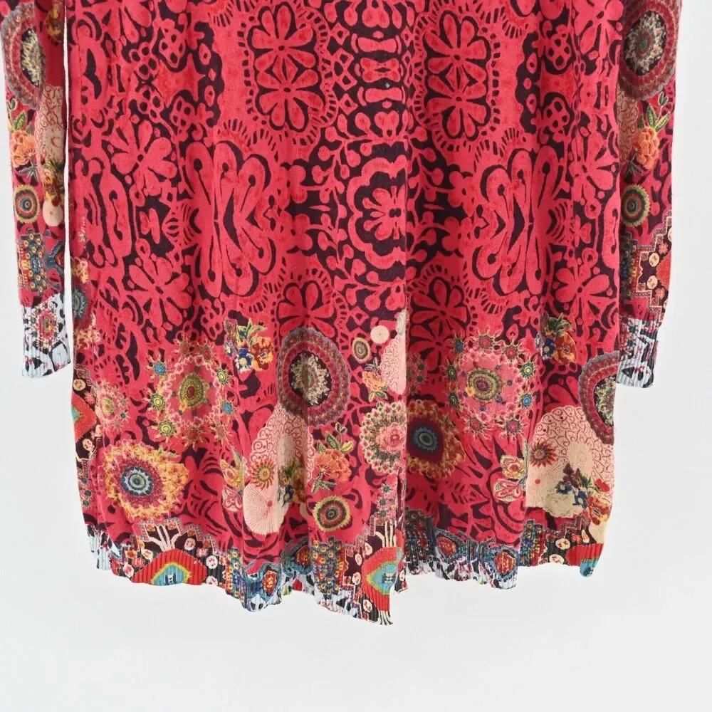 DESIGUAL Dress Womens Sz M Red Geometric Boho Lightweight Katy Tunic Long Sleeve